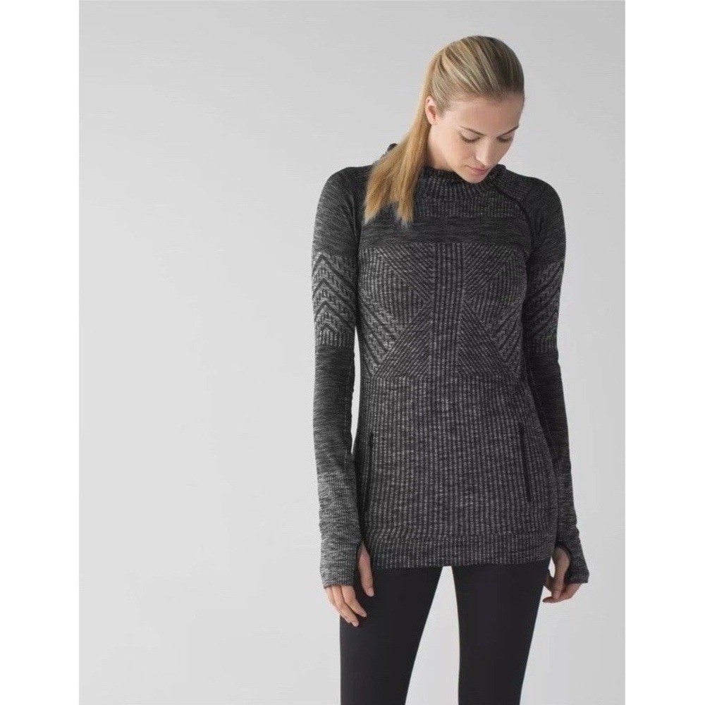 Lululemon Rest Less Hoodie Heathered Black zip Front Pocket Thumbholes - Small